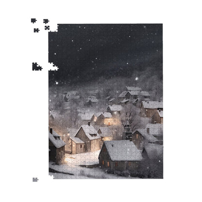 Snowfall Over A Quiet Village Jigsaw Puzzle