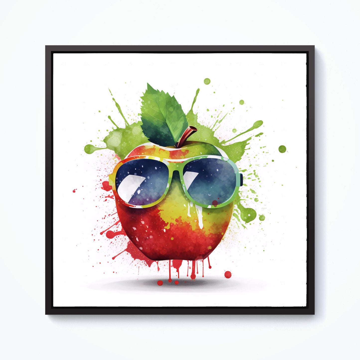 Apple In Glasses Splashart Framed Canvas