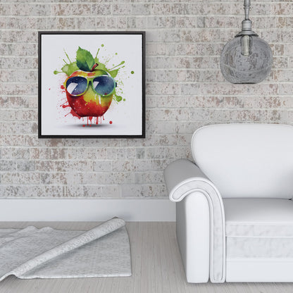 Apple In Glasses Splashart Framed Canvas