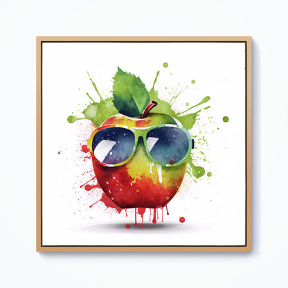 Apple In Glasses Splashart Framed Canvas