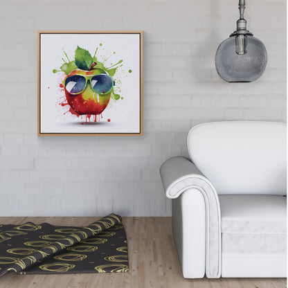 Apple In Glasses Splashart Framed Canvas