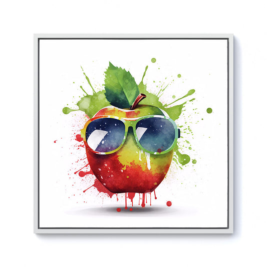 Apple In Glasses Splashart Framed Canvas