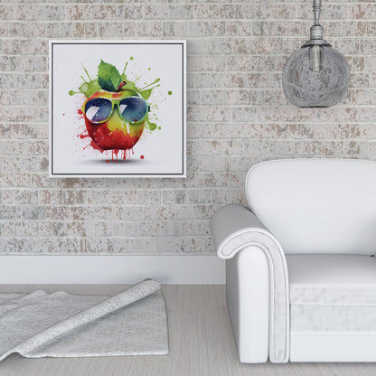 Apple In Glasses Splashart Framed Canvas