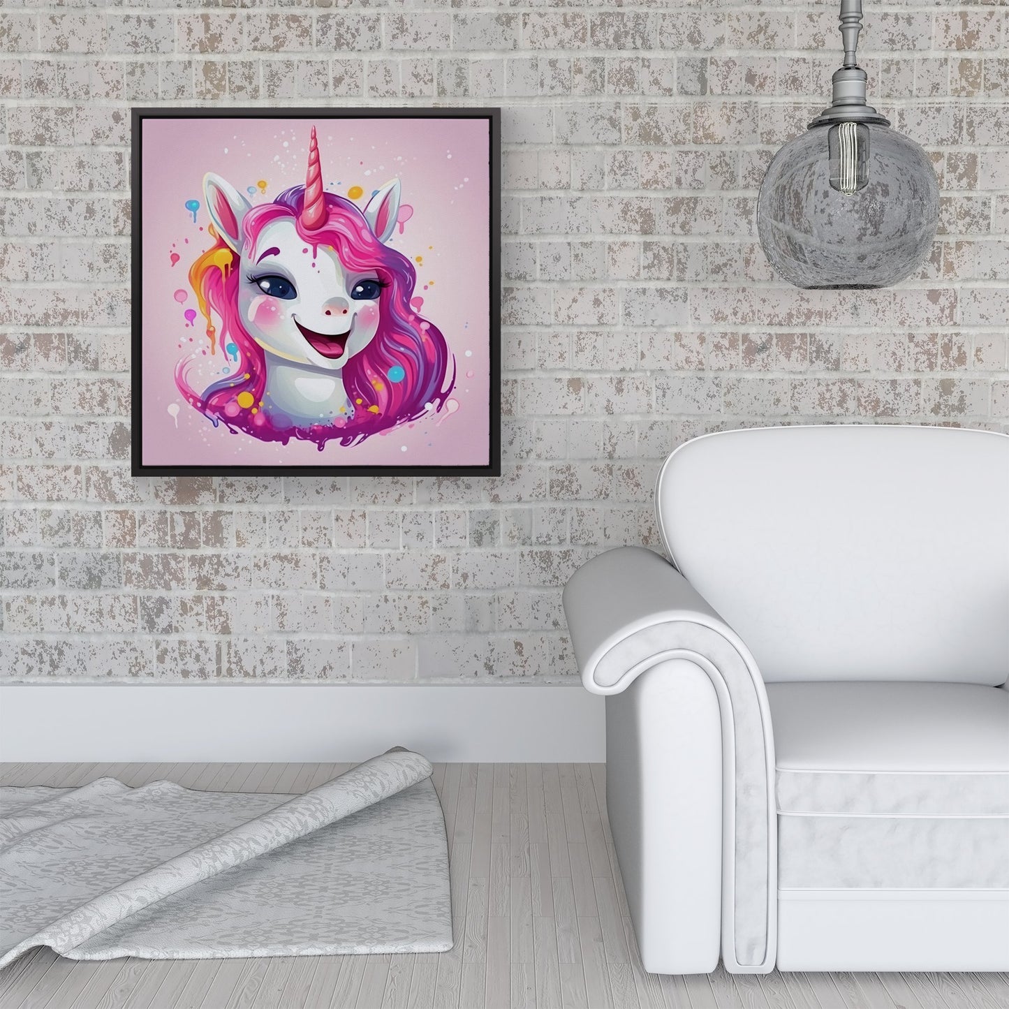 Happy Unicorn Splashart Framed Canvas