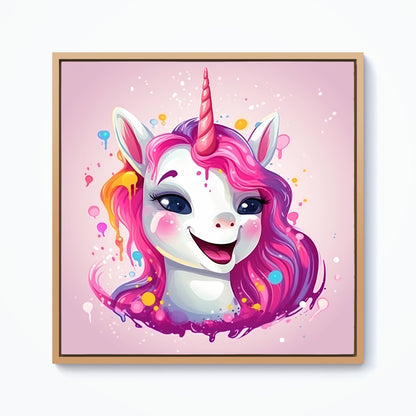 Happy Unicorn Splashart Framed Canvas