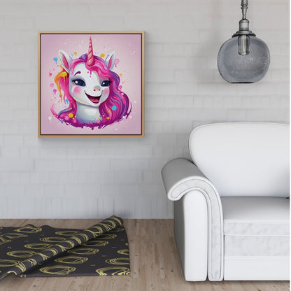 Happy Unicorn Splashart Framed Canvas