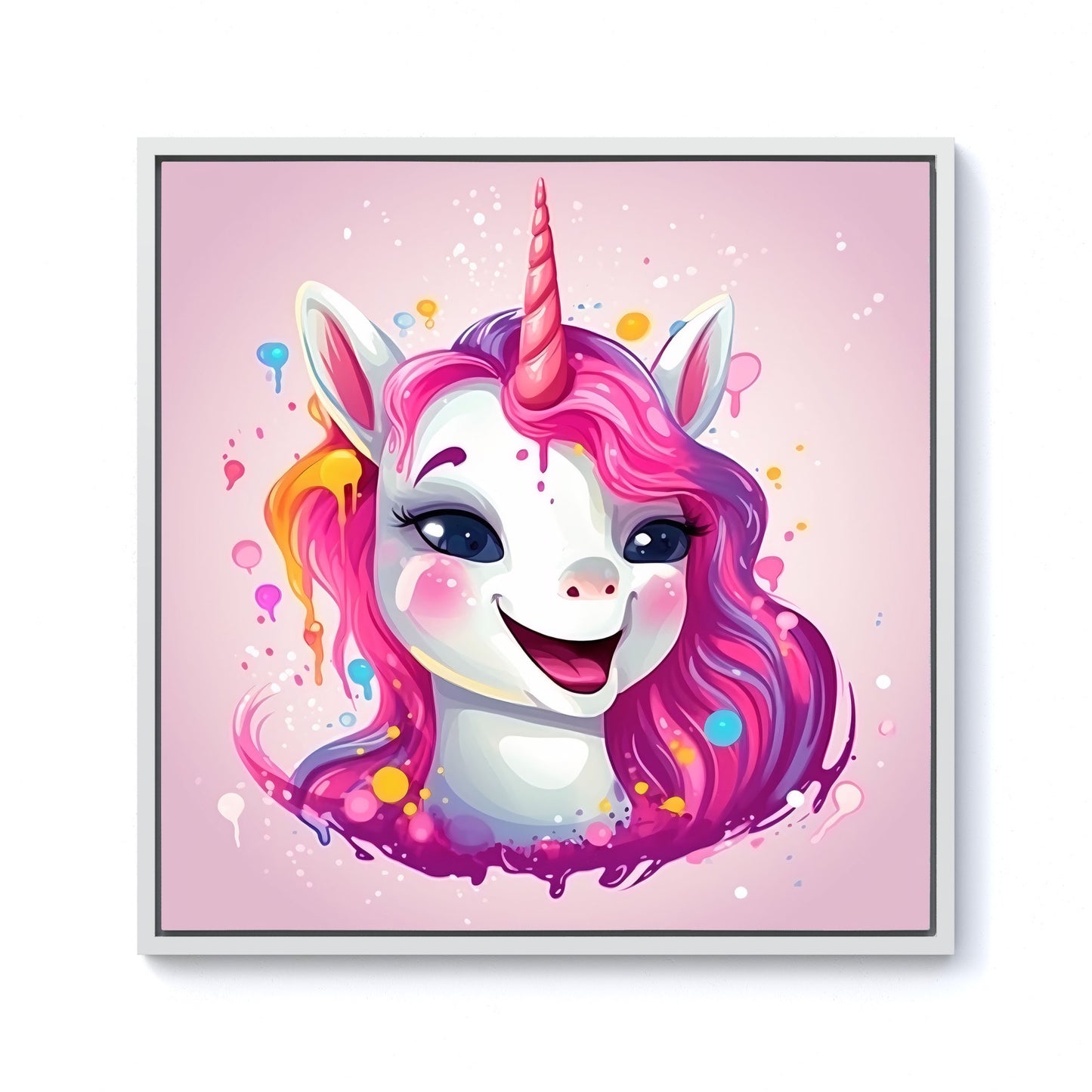 Happy Unicorn Splashart Framed Canvas