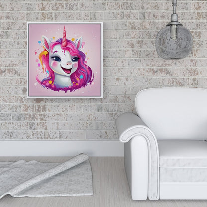 Happy Unicorn Splashart Framed Canvas