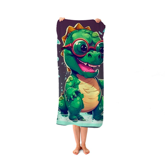 Happy Dino In A Puddle Beach Towel