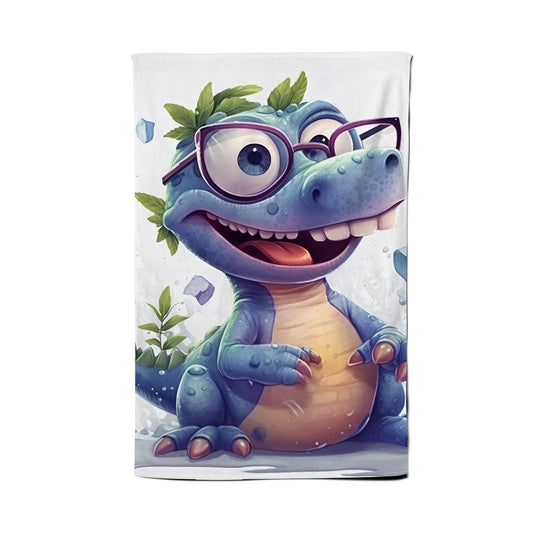 Happy Dinosaur With Glasses Tea Towel