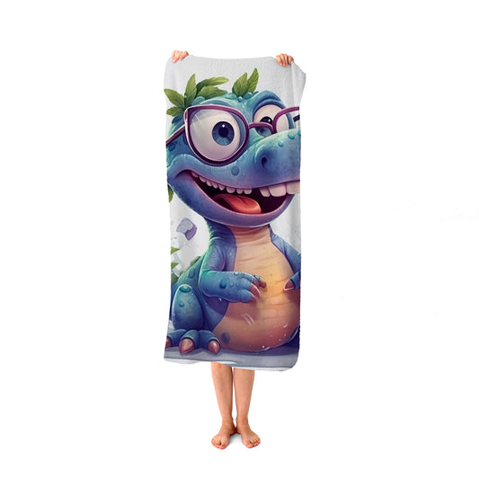 Happy Dinosaur With Glasses Beach Towel