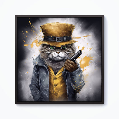 Splashart Gangster Cat Framed Canvas