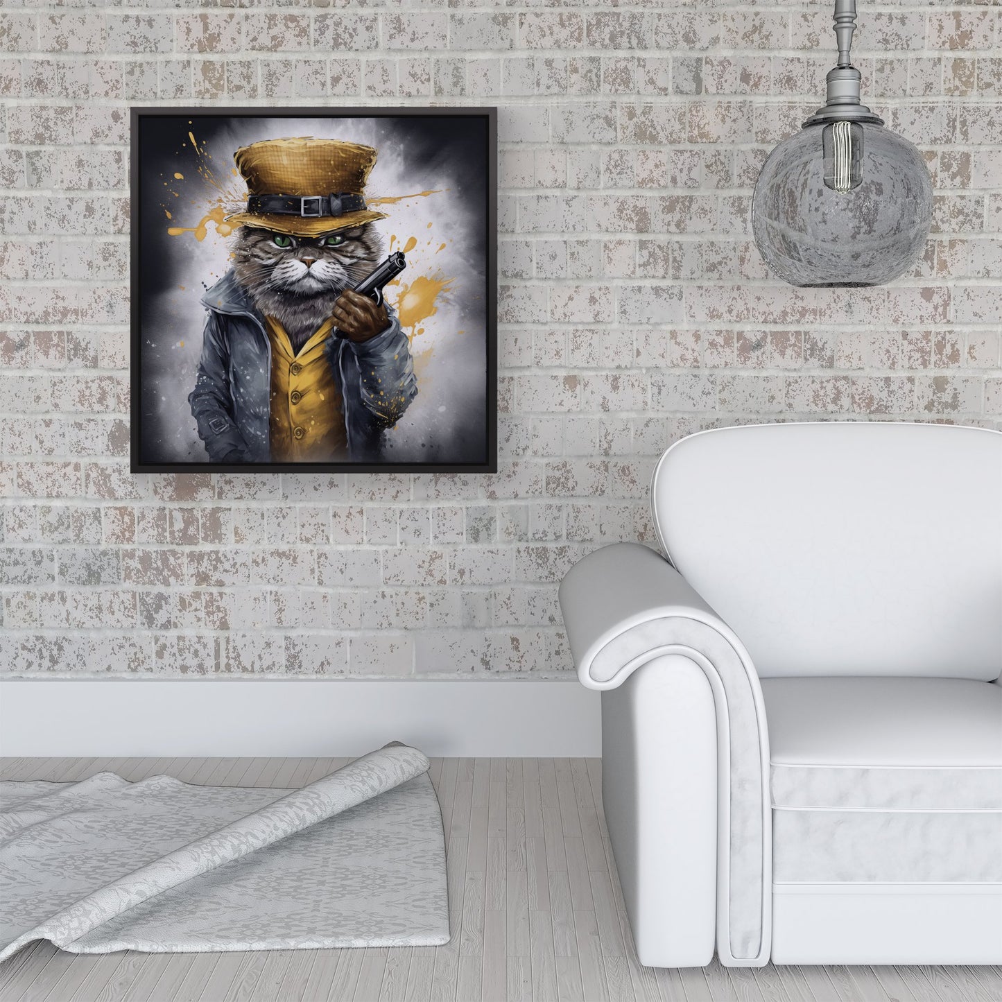 Splashart Gangster Cat Framed Canvas