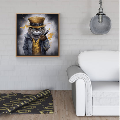 Splashart Gangster Cat Framed Canvas