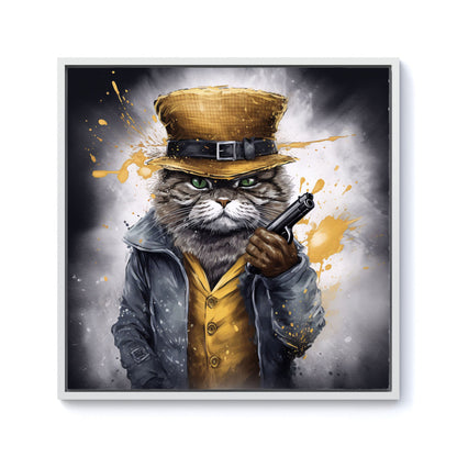 Splashart Gangster Cat Framed Canvas