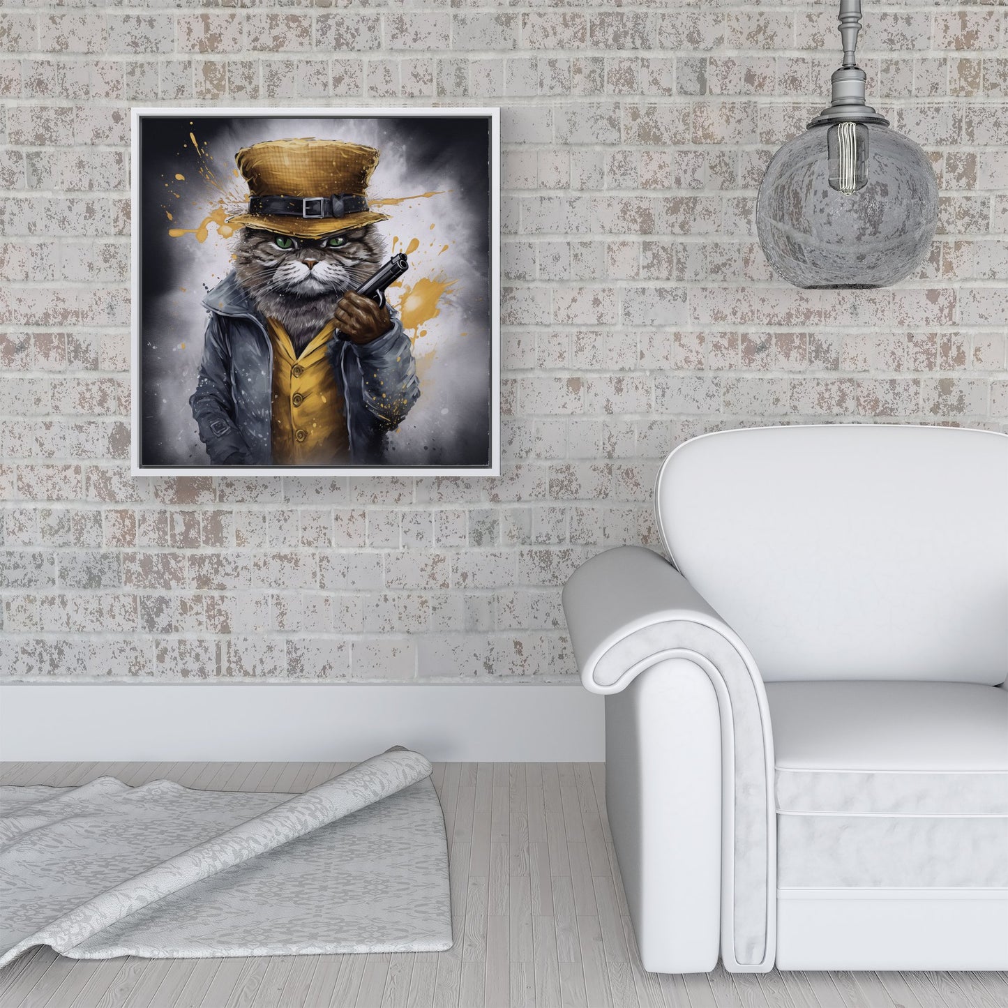 Splashart Gangster Cat Framed Canvas