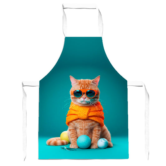 Cat In Glasses With Balls Of Wool Apron