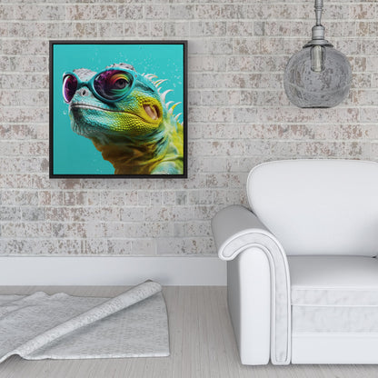 Splashart Iguana Wearing Glasses Framed Canvas