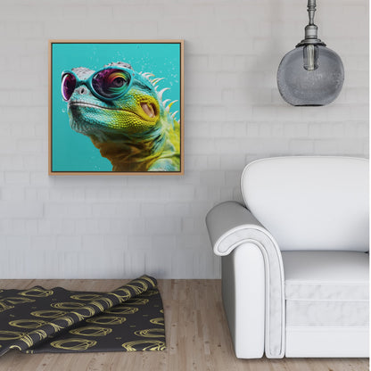 Splashart Iguana Wearing Glasses Framed Canvas