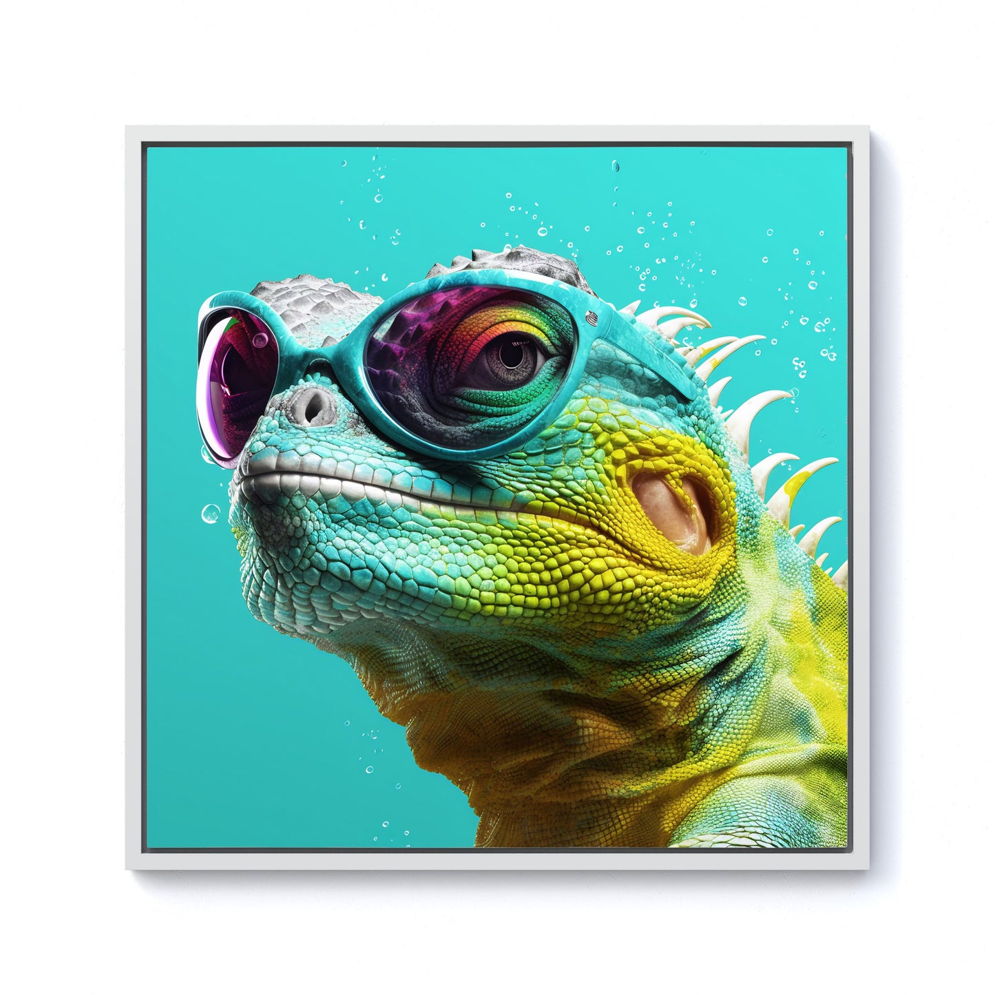 Splashart Iguana Wearing Glasses Framed Canvas