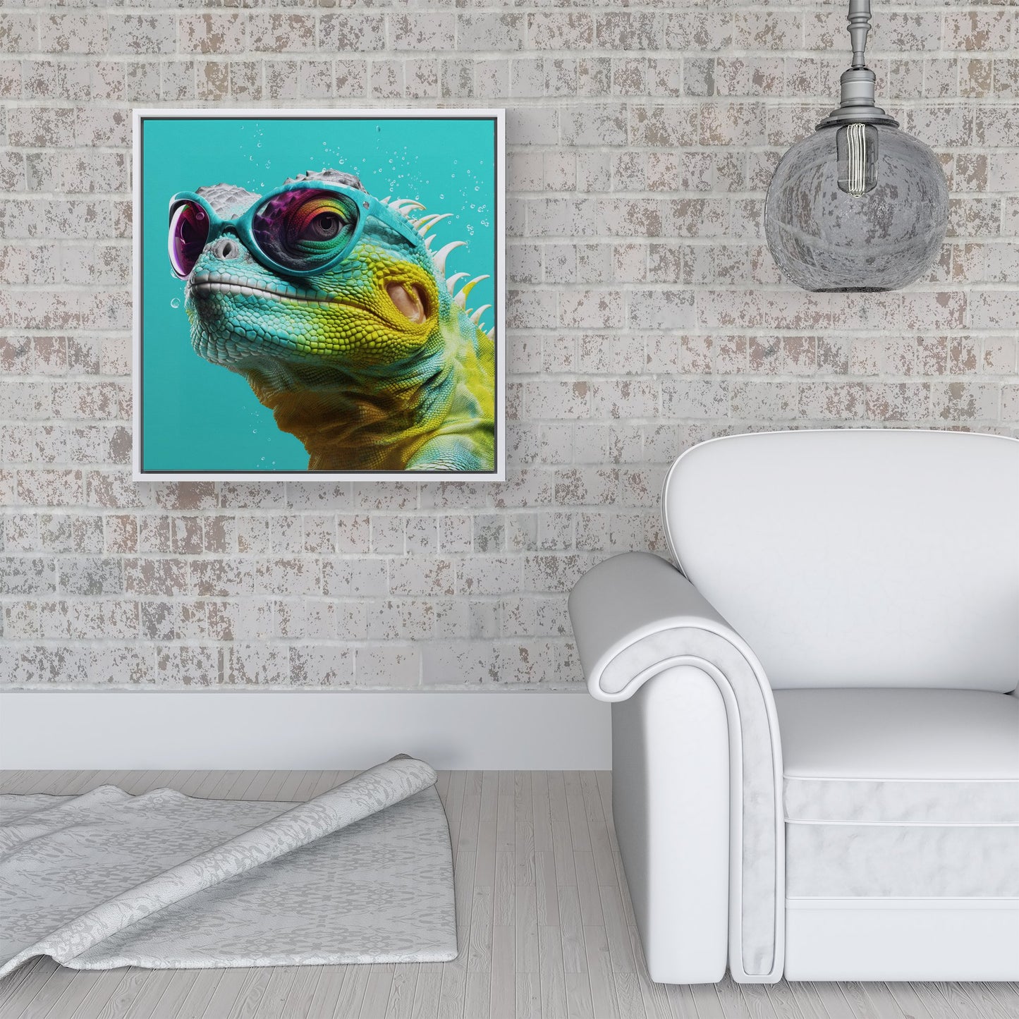 Splashart Iguana Wearing Glasses Framed Canvas