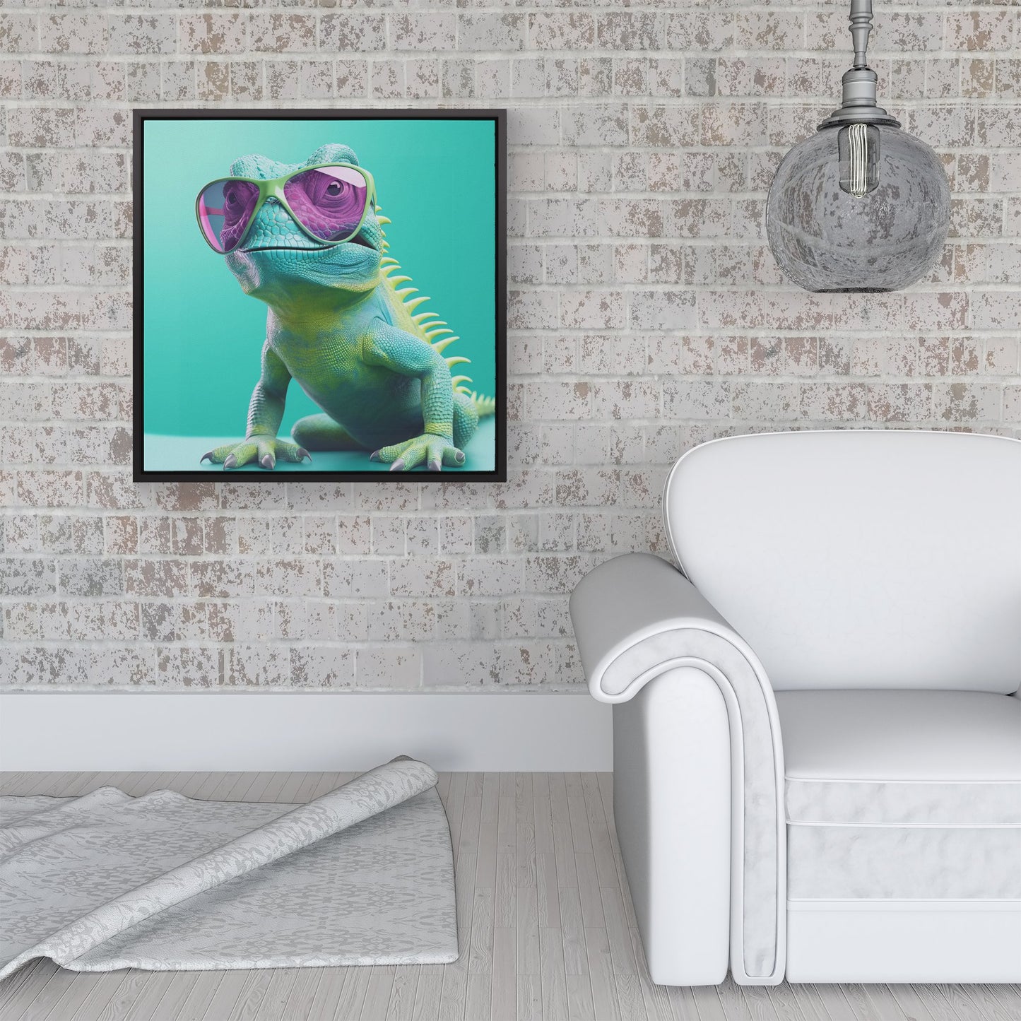 Happy Splashart Iguana Wearing Glasses Framed Canvas