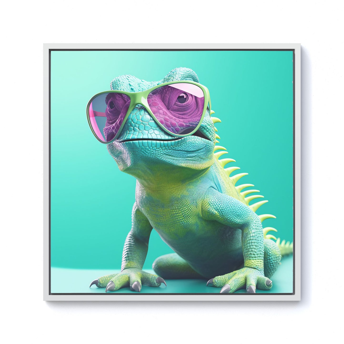 Happy Splashart Iguana Wearing Glasses Framed Canvas