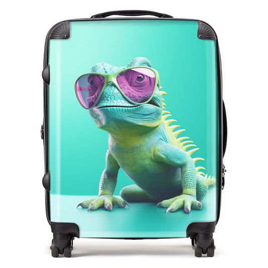 Happy Splashart Iguana Wearing Glasses Suitcase