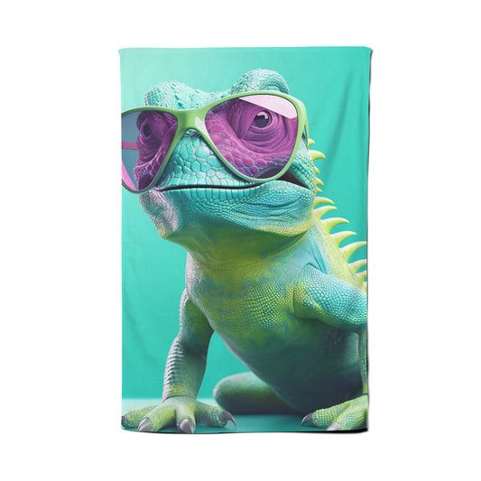 Happy Splashart Iguana Wearing Glasses Tea Towel