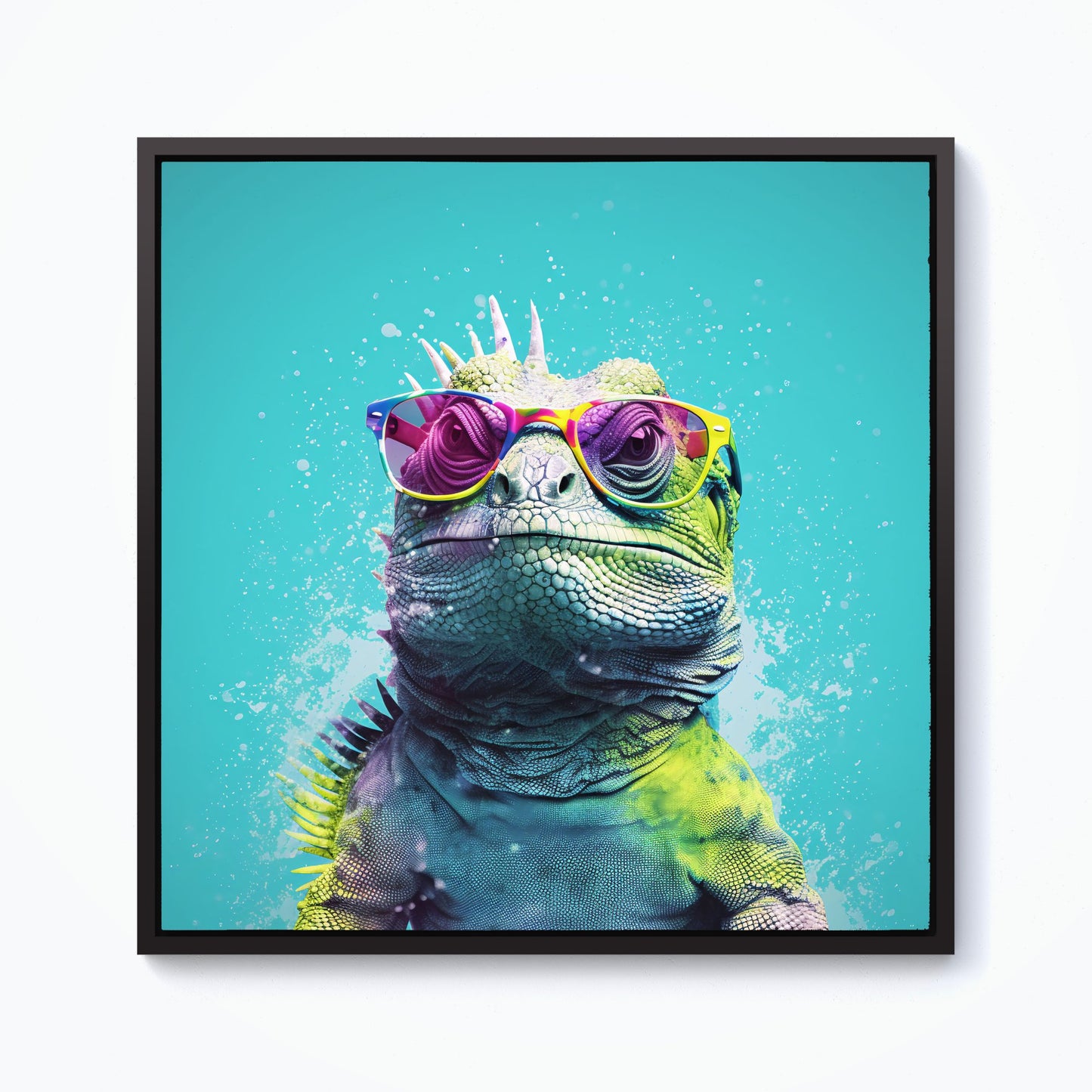 Inquisitive Splashart Iguana Framed Canvas