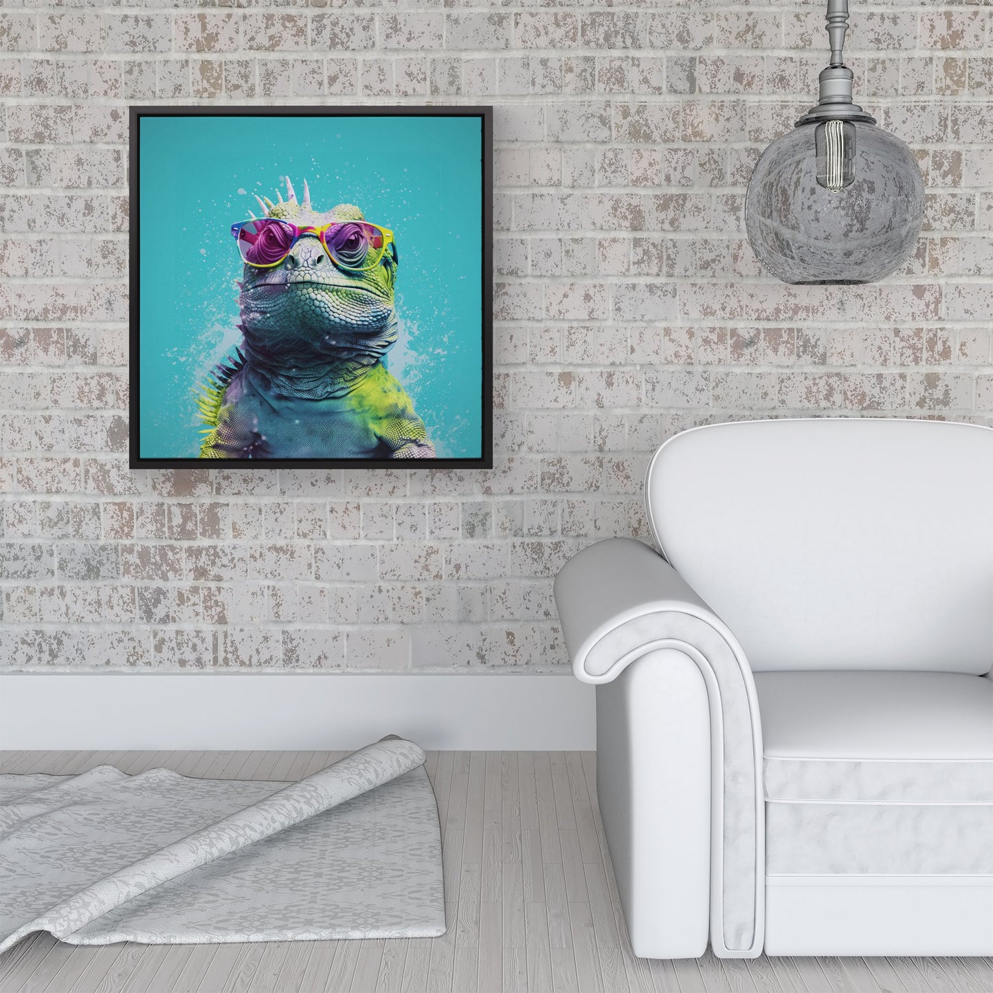 Inquisitive Splashart Iguana Framed Canvas