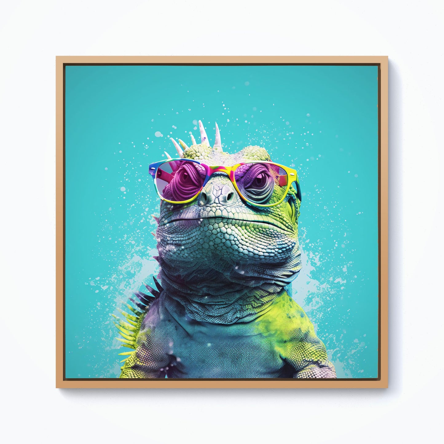 Inquisitive Splashart Iguana Framed Canvas