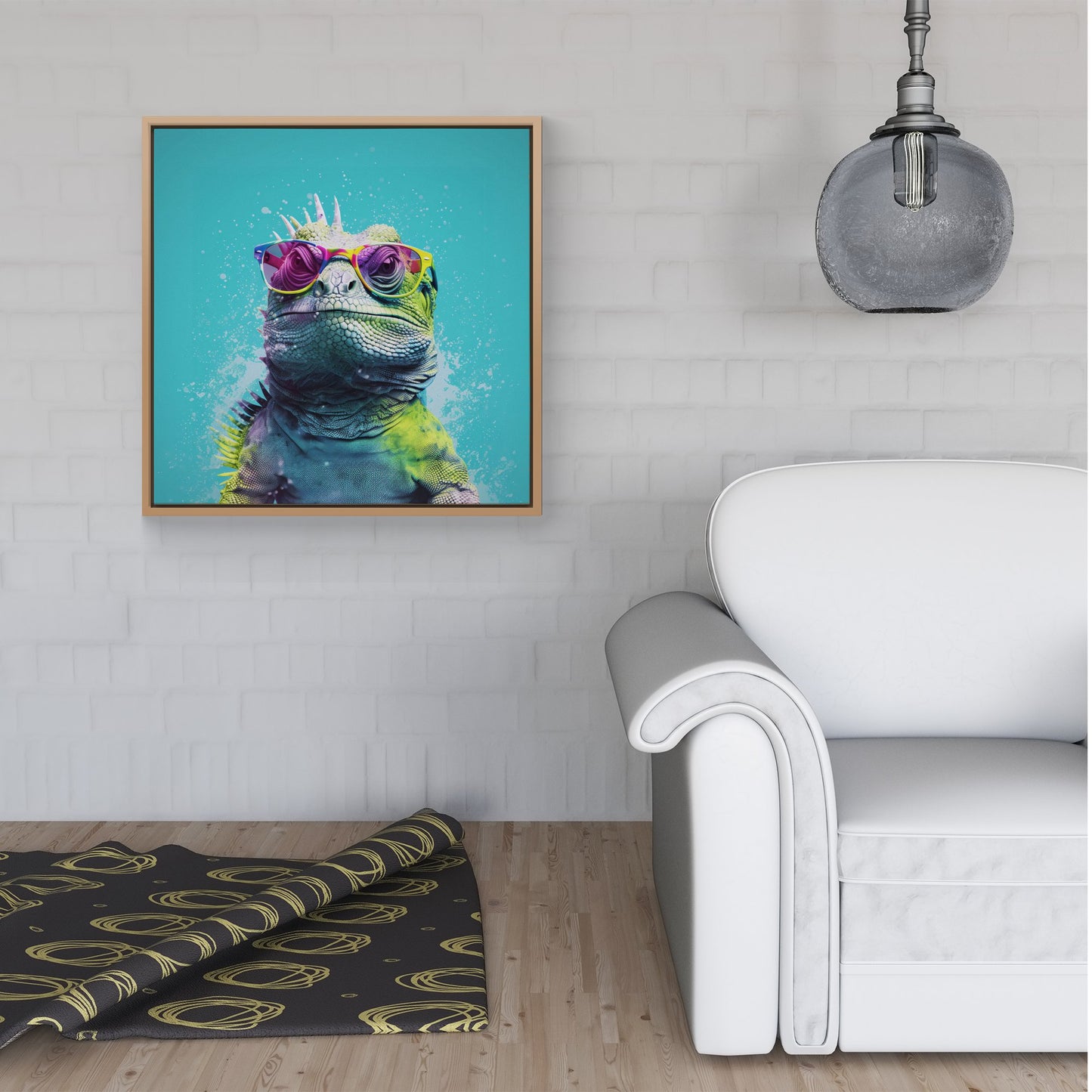 Inquisitive Splashart Iguana Framed Canvas