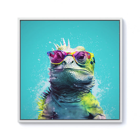 Inquisitive Splashart Iguana Framed Canvas