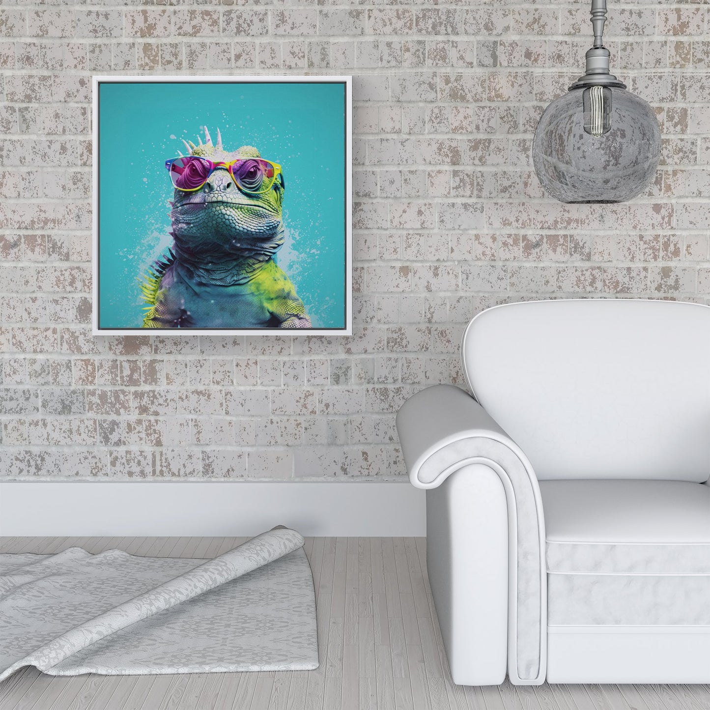 Inquisitive Splashart Iguana Framed Canvas