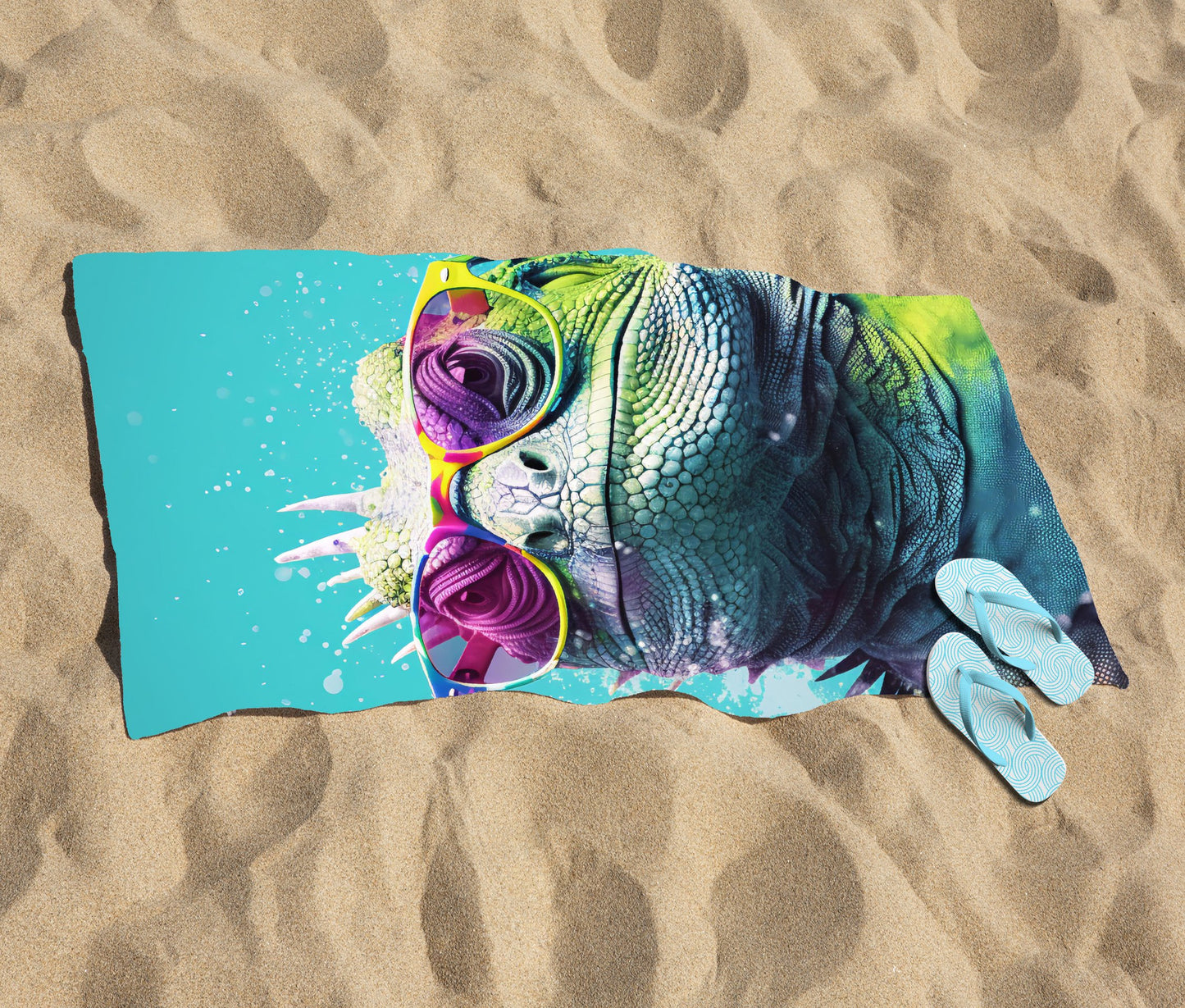 Inquisitive Splashart Iguana Beach Towel