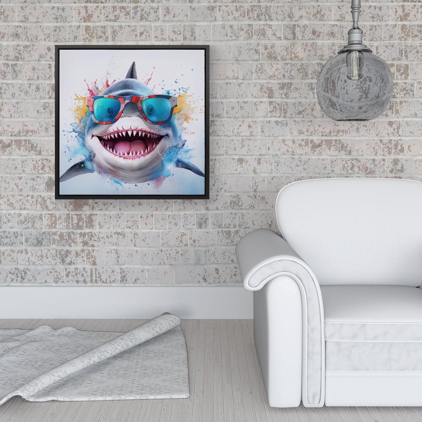 Splashart Shark In Glasses Framed Canvas