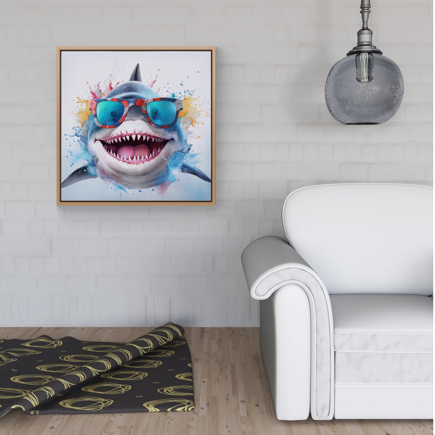 Splashart Shark In Glasses Framed Canvas