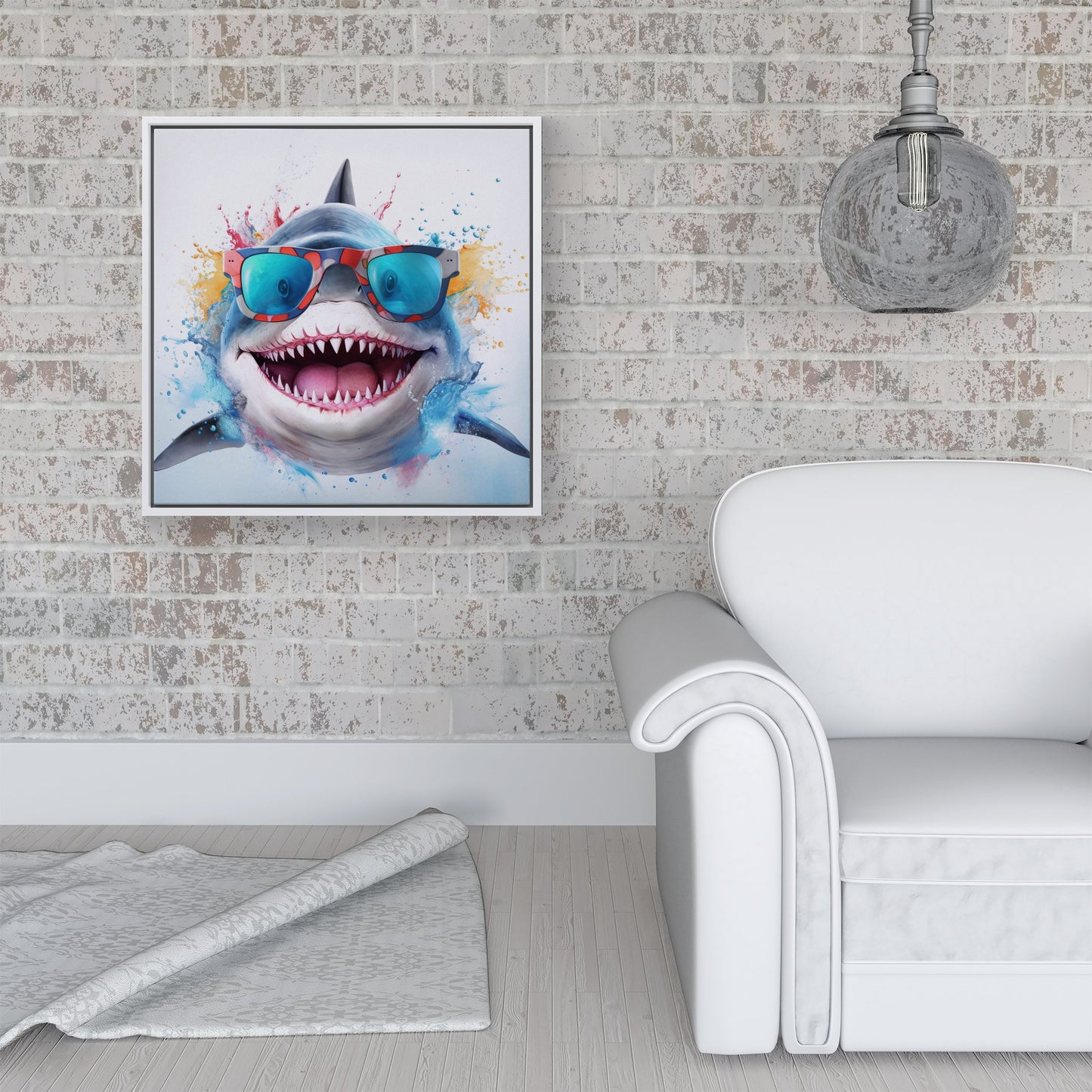 Splashart Shark In Glasses Framed Canvas