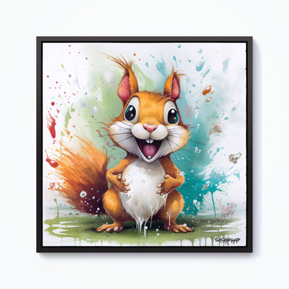 Happy Splashart Squirrel Framed Canvas