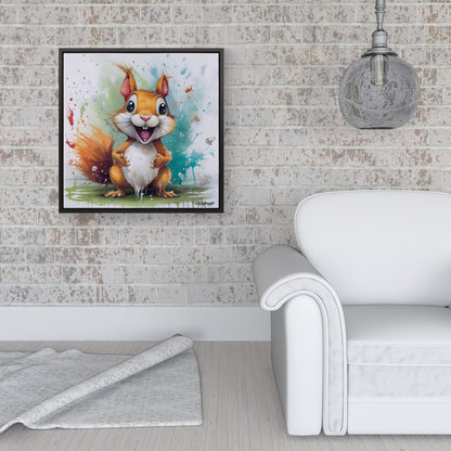 Happy Splashart Squirrel Framed Canvas