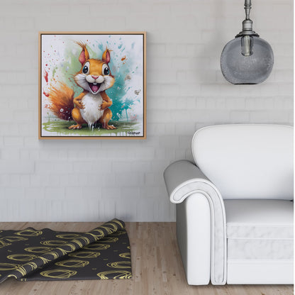 Happy Splashart Squirrel Framed Canvas