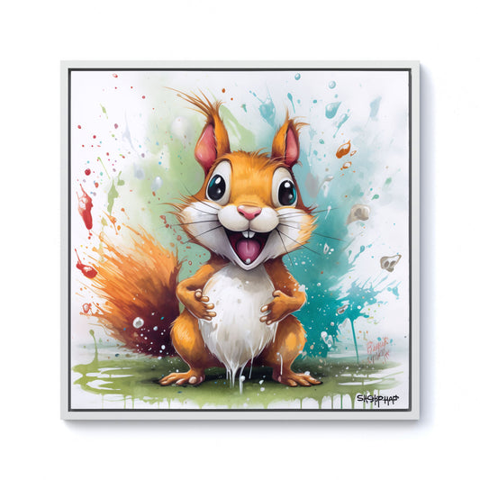 Happy Splashart Squirrel Framed Canvas