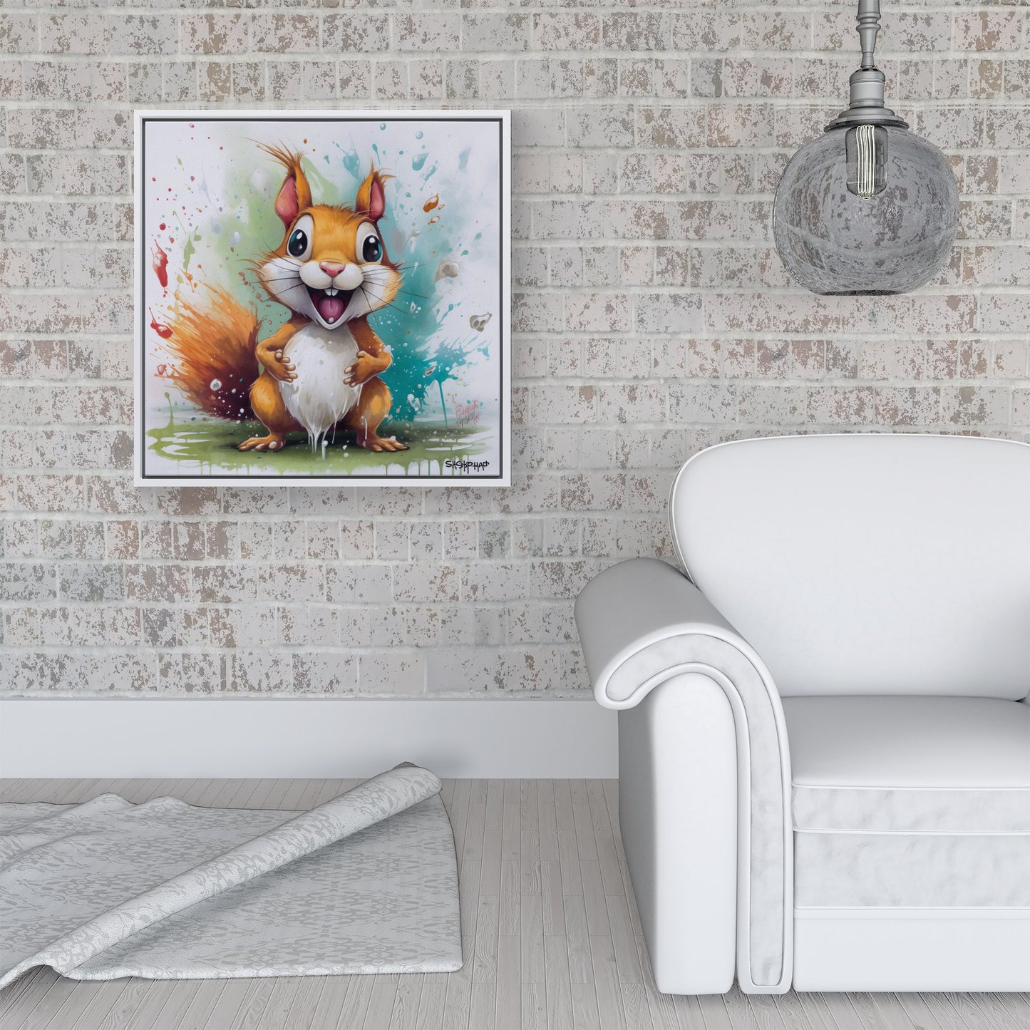 Happy Splashart Squirrel Framed Canvas