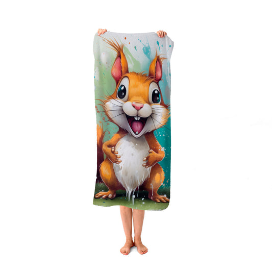 Happy Splashart Squirrel Beach Towel