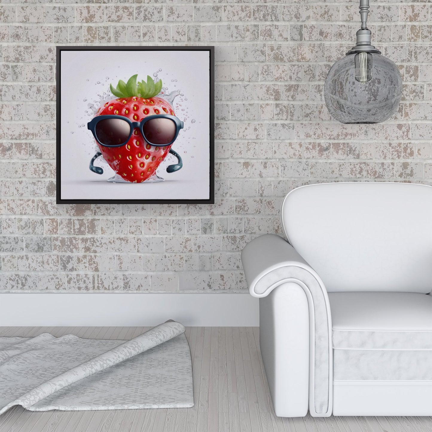 Strawberry In Glasses Framed Canvas