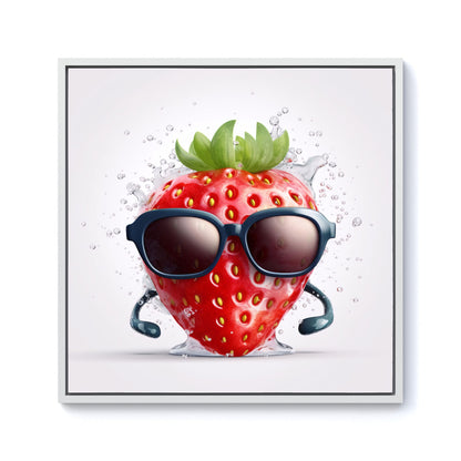 Strawberry In Glasses Framed Canvas