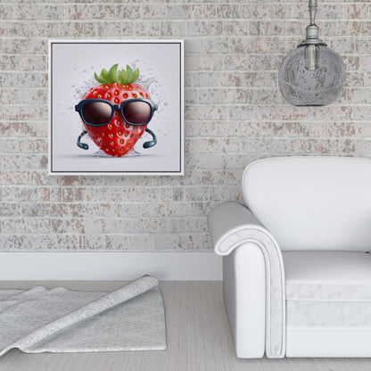 Strawberry In Glasses Framed Canvas