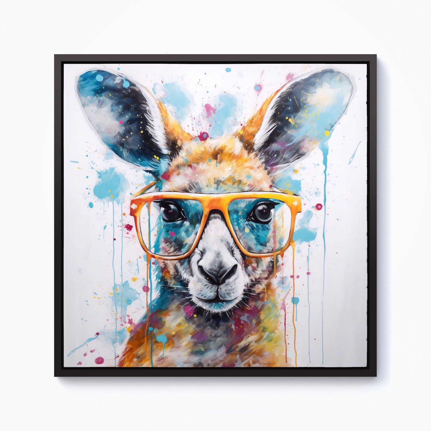 Splashart Kangaroo In Glasses Framed Canvas