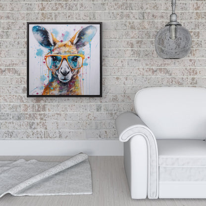 Splashart Kangaroo In Glasses Framed Canvas